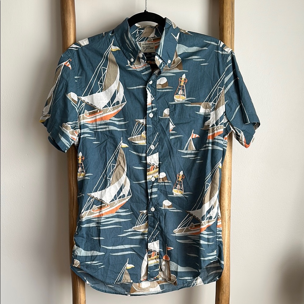 J. Crew Men's Sailing Print Blue Shirt